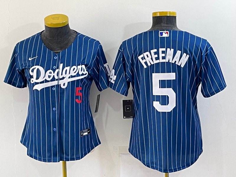 Women's Los Angeles Dodgers #5 Freddie Freeman Navy/Gold Stitched Baseball Jersey(Run Small)